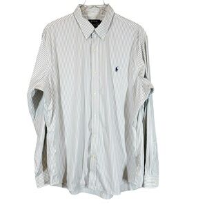 POLO RL Men's XL Grey & White Striped Casual Performance Long Sleeve Button Down